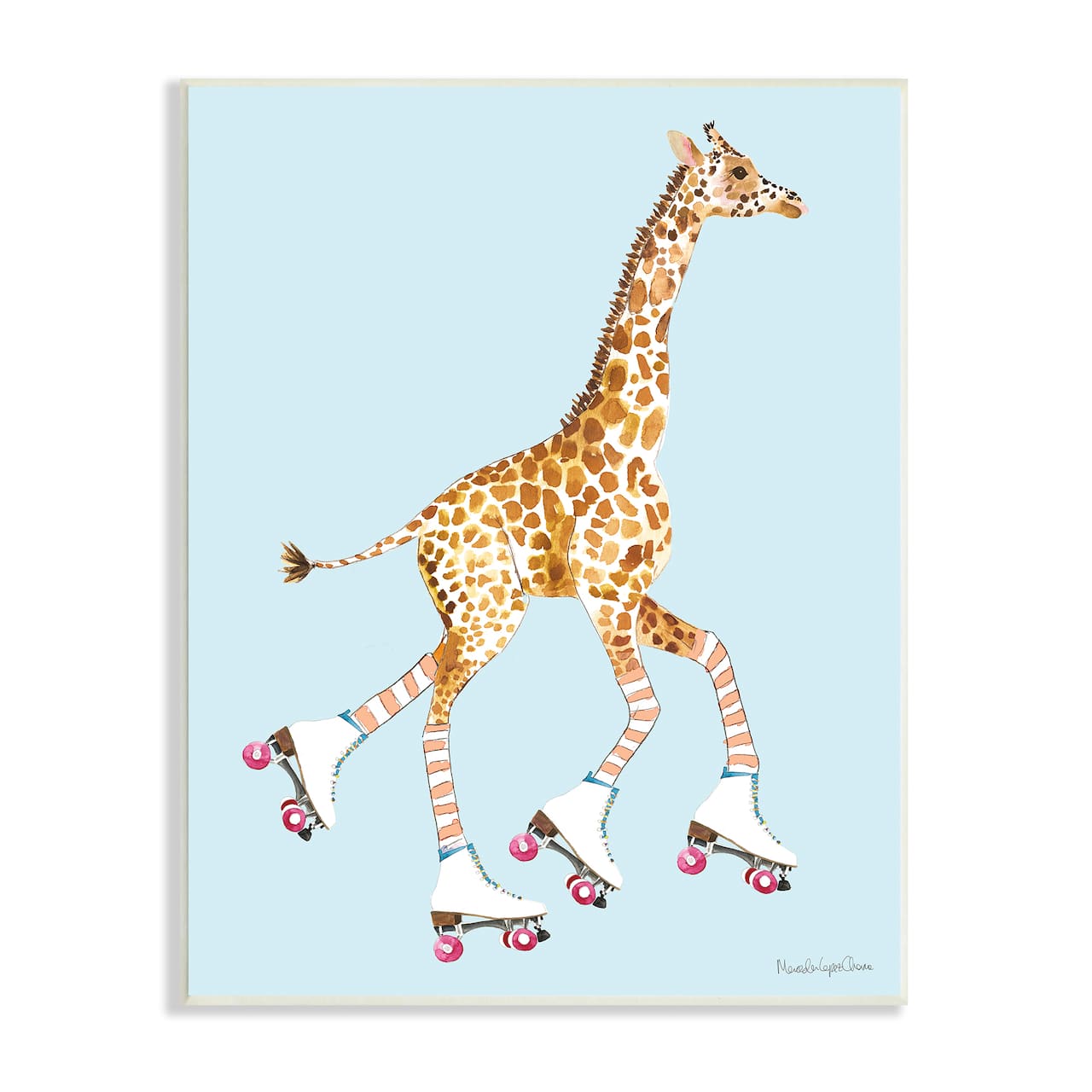 Stupell Industries Funky Giraffe Roller Skates Pink Wheels Striped Socks Wall Plaque